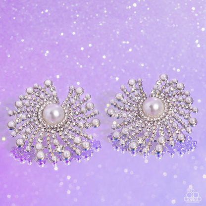 Fancy Fireworks - White - Paparazzi Earrings (2023 December LOP)