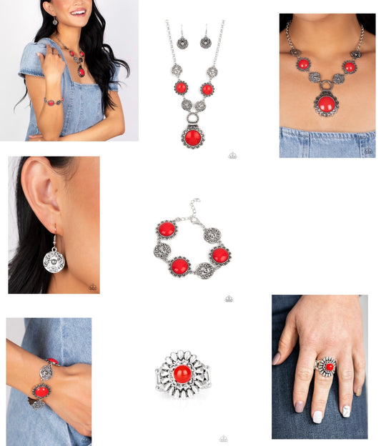 Poppy Persuasion Red Paparazzi Necklace and Positivity Poppy Red Paparazzi Bracelet