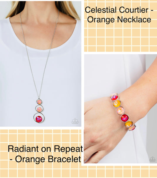 Celestial Courtier - Orange Necklace and Radiant on Repeat - Orange Bracelet