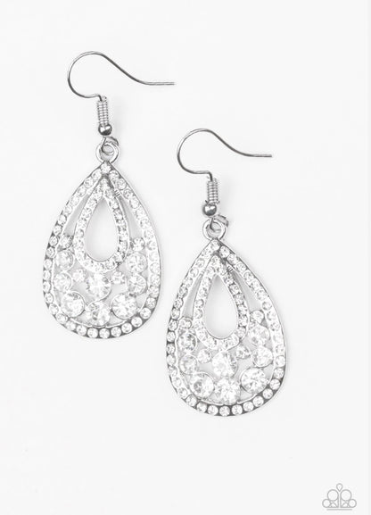 Sparkling Stardom - White Fish Hook Earrings