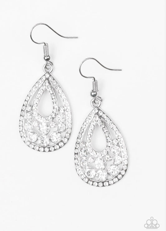 Sparkling Stardom - White Fish Hook Earrings