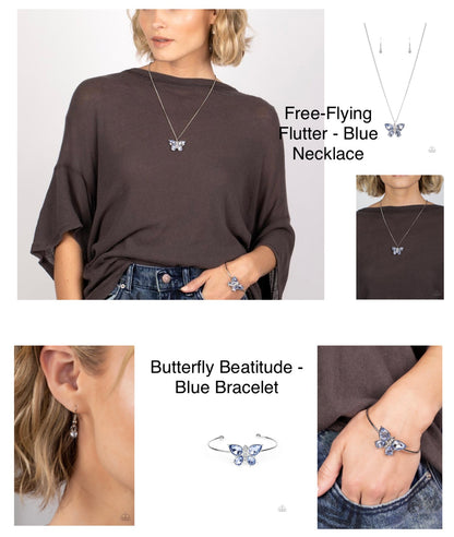 Free-Flying Flutter - Blue - Paparazzi Necklace and Butterfly Beatitude Blue - Paparazzi Bracelet