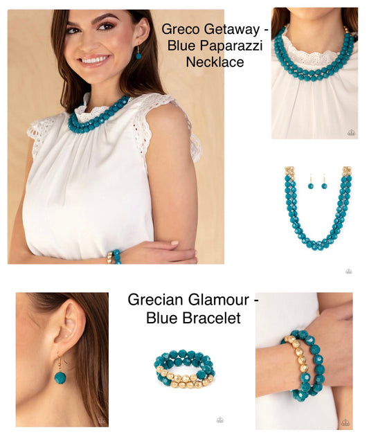 Greco Getaway - Blue Paparazzi Necklace and Grecian Glamour Blue Bracelet
