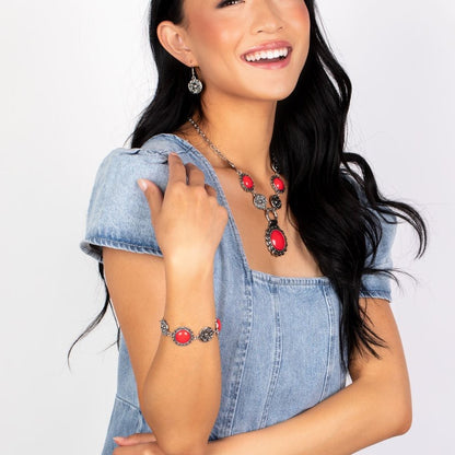 Poppy Persuasion Red Paparazzi Necklace and Positivity Poppy Red Paparazzi Bracelet