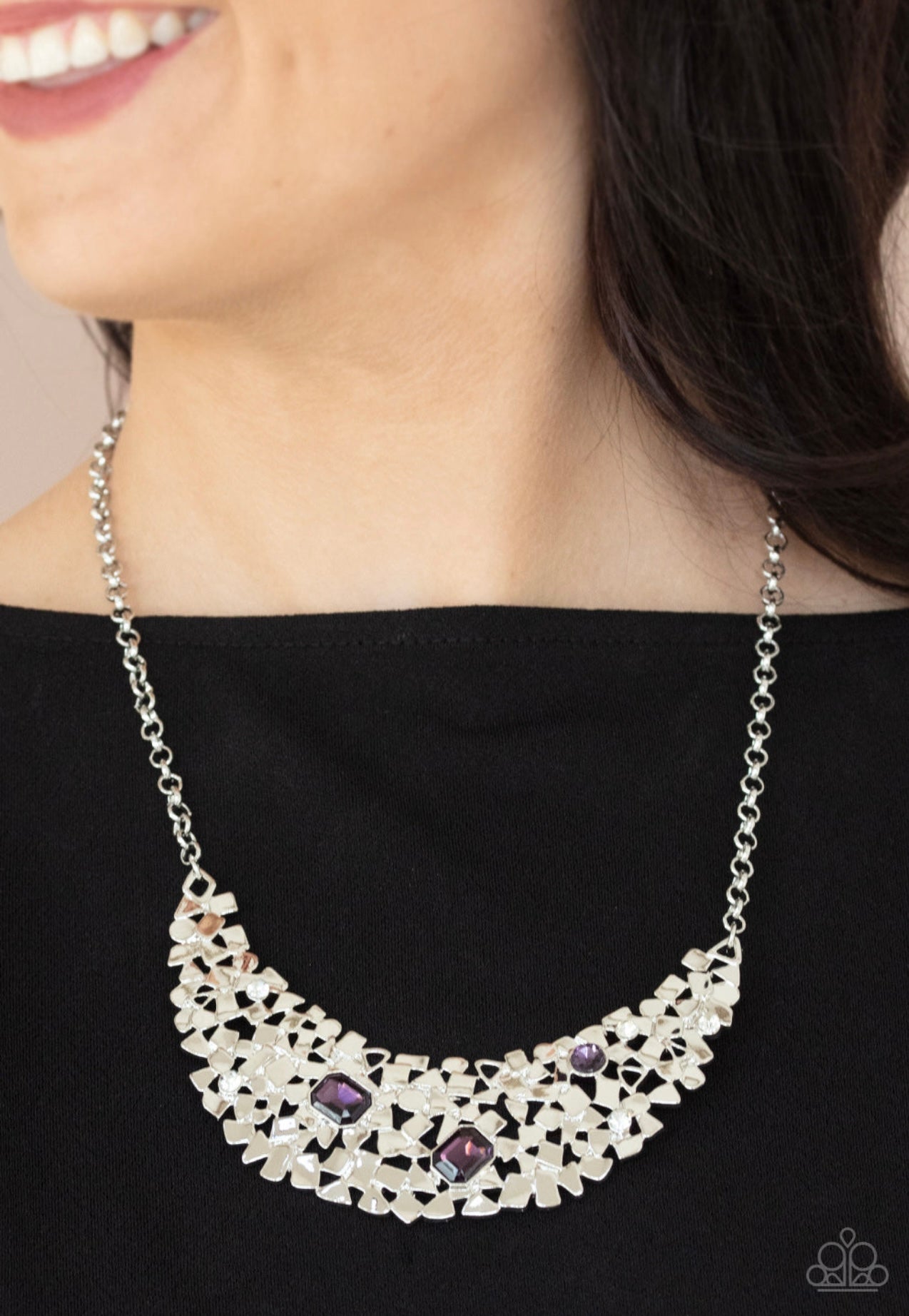 Fabulously Fragmented - Purple Necklace, Rock Candy Bubbly Purple Earrings and Dining with Royalty - Purple Ring