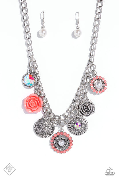 Garden Grace - Orange - Necklace, Optimistic Oasis - Orange Bracelet and Effortlessly Eden Orange Earrings