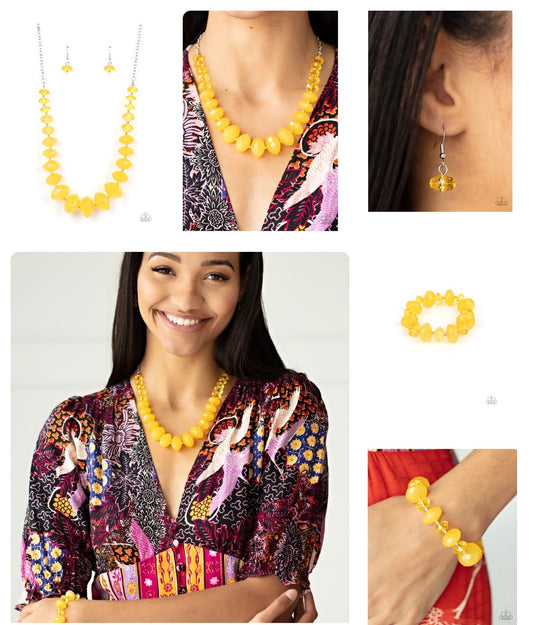 Happy-GLOW-Lucky - Yellow Paparazzi Necklace and Keep Glowing Forward Yellow Bracelet
