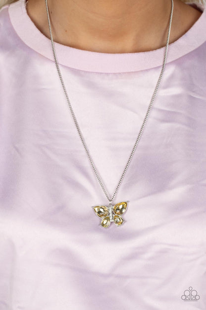 Free-Flying Flutter Yellow Butterfly Necklace and Butterfly Beatitude Yellow - Paparazzi Bracelet