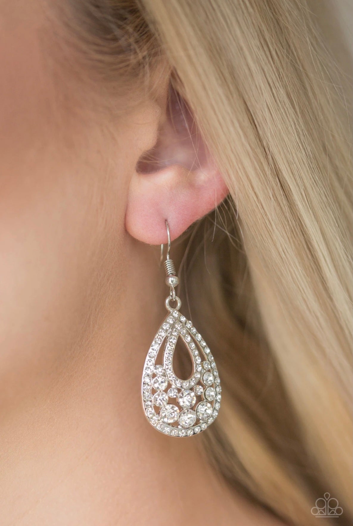 Sparkling Stardom - White Fish Hook Earrings