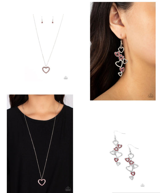Dainty Darling - Pink Necklace and Sweetheart Serenade Red Earrings