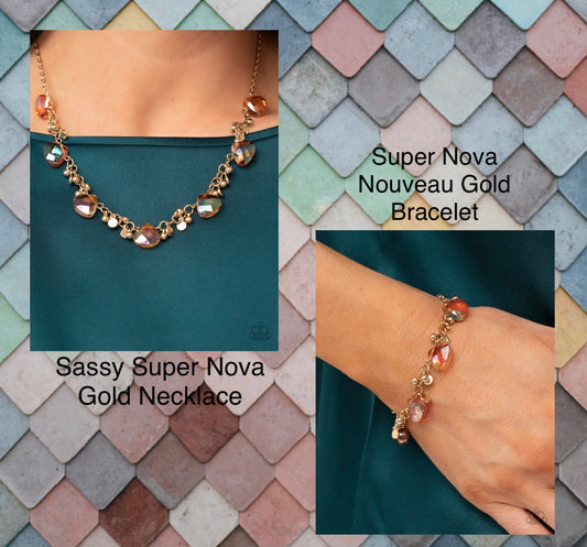 Sassy Super Nova Gold Necklace and Super Nova Nouveau Gold Bracelet