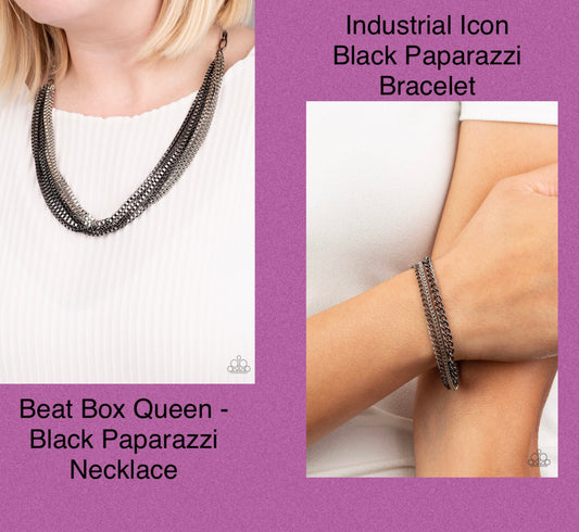 Beat Box Queen - Black Paparazzi Necklace and Industrial Icon Black Bracelet