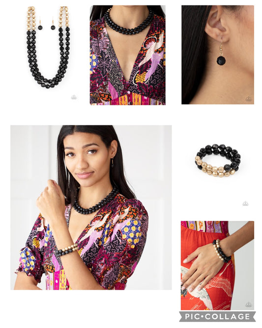 Greco Getaway - Black Necklace and Grecian Glamour Black Bracelet
