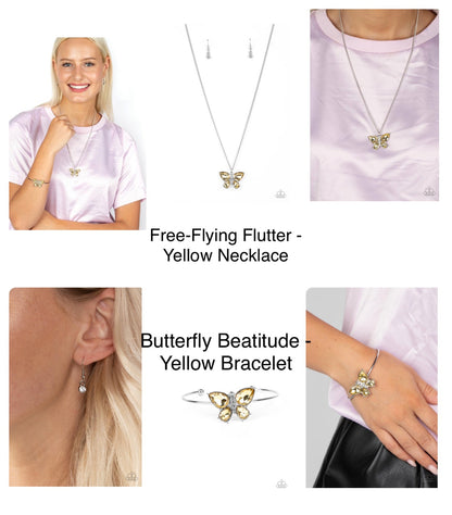 Free-Flying Flutter Yellow Butterfly Necklace and Butterfly Beatitude Yellow - Paparazzi Bracelet