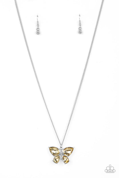 Free-Flying Flutter Yellow Butterfly Necklace and Butterfly Beatitude Yellow - Paparazzi Bracelet
