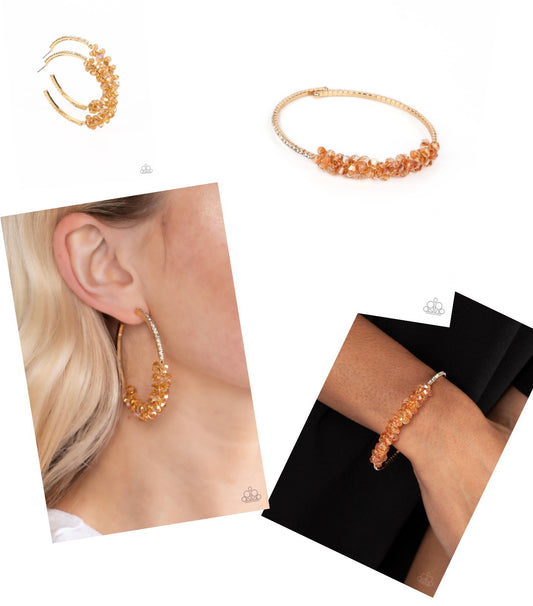 Bubble-Bursting Bling - Gold Paparazzi Earrings and Baubly Personality Gold - Paparazzi Bracelet