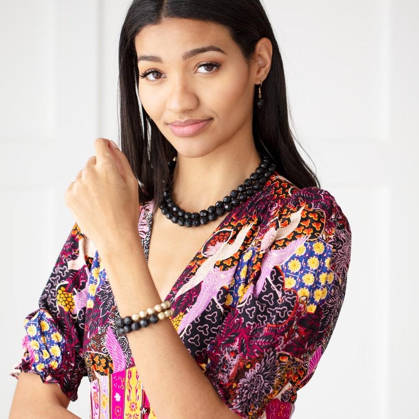 Greco Getaway - Black Necklace and Grecian Glamour Black Bracelet