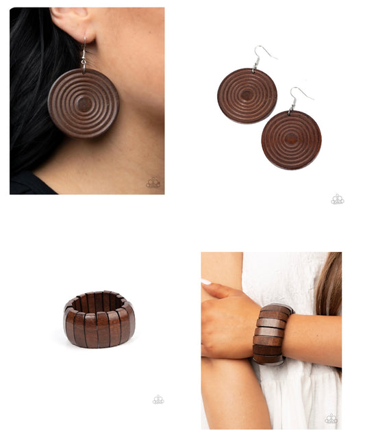 Boardwalk Bonanza Brown Paparazzi Bracelet and Caribbean Cymbal Brown Paparazzi Earrings