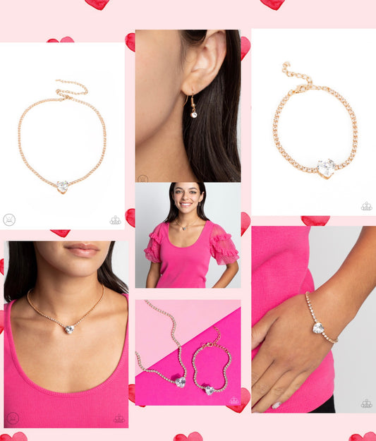 Flirty Fiancé - Gold - Necklace and Bedazzled Beauty Gold Bracelet